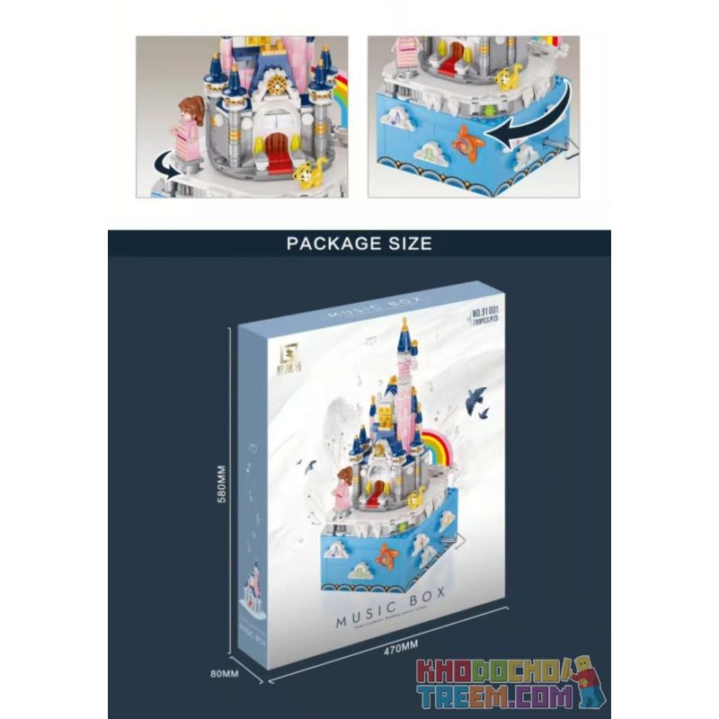 QIZHILE 91001 non  HỘP NHẠC LÂU ĐÀI DISNEY bộ đồ chơi xếp lắp ráp ghép mô hình Disney Princess MUSIC BOX Công Chúa 789 khối