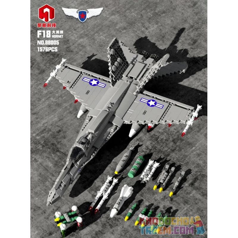 JUHANG 88005 REOBRIX 33022 non  MÁY BAY CHIẾN ĐẤU DỰA TRÊN TÀU SÂN F-18 HORNET bộ đồ chơi xếp lắp ráp ghép mô hình Military Army F18 HORNET STRIKE FIGHTER Quân Sự Bộ Đội 1576 khối