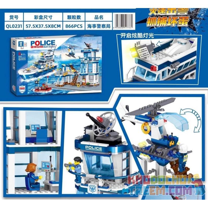ZHEGAO QL0231 0231 non  TRỤ SỞ CẢNH SÁT HÀNG HẢI bộ đồ chơi xếp lắp ráp ghép mô hình City POLICE Thành Phố 866 khối