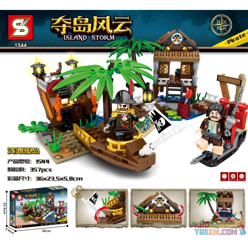 SHENG YUAN SY 1544 non Lego ĐẢO BÃI CẠN bộ đồ chơi xếp lắp ráp ghép mô hình Pirates Of The Caribbean ISLAND STORM Cướp Biển Vùng Caribe 357 khối