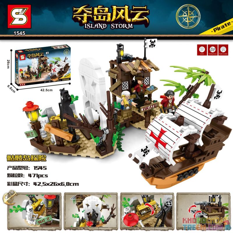 SHENG YUAN SY 1545 non Lego CUỘC PHIÊU LƯU TRÊN ĐẢO ĐẦU LÂU bộ đồ chơi xếp lắp ráp ghép mô hình Pirates Of The Caribbean ISLAND STORM Cướp Biển Vùng Caribe 471 khối