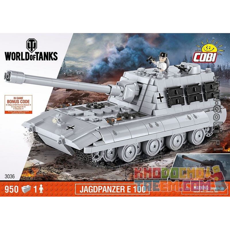 COBI 3036 non Lego XE TĂNG SIÊU NẶNG E-100 bộ đồ chơi xếp lắp ráp ghép mô hình Military Army JAGDPANZER 100 Quân Sự Bộ Đội 950 khối