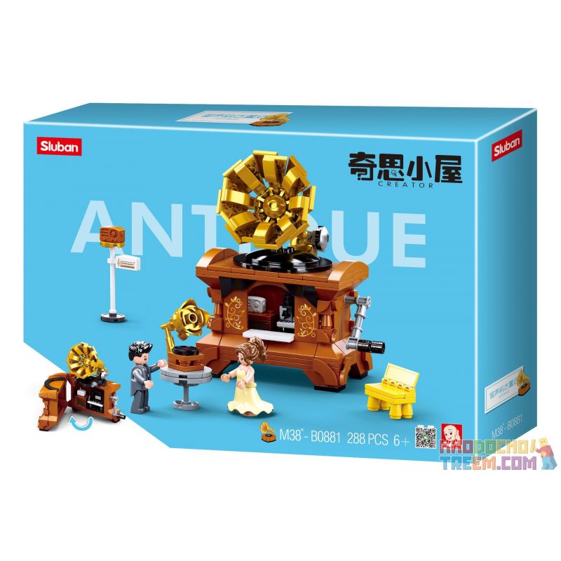 SLUBAN M38-B0881 B0881 0881 M38B0881 38-B0881 non  CỬA HÀNG BÁN ĐỒ CỔ GRAMOPHONE bộ đồ chơi xếp lắp ráp ghép mô hình Chinatown CREATOR PHONOGRAPH Khu Phố Tàu 288 khối