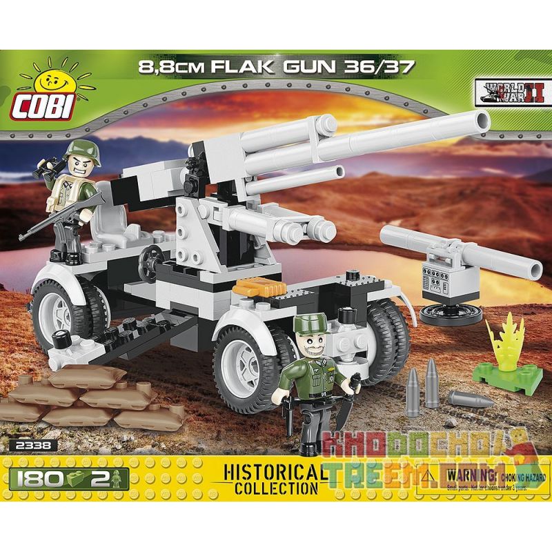 COBI 2338 non Lego 8 CM 36 SÚNG PHÒNG KHÔNG 37 NĂM bộ đồ chơi xếp lắp ráp ghép mô hình Military Army FLAK 36/37 88 MM - ON WHEELS Quân Sự Bộ Đội 180 khối