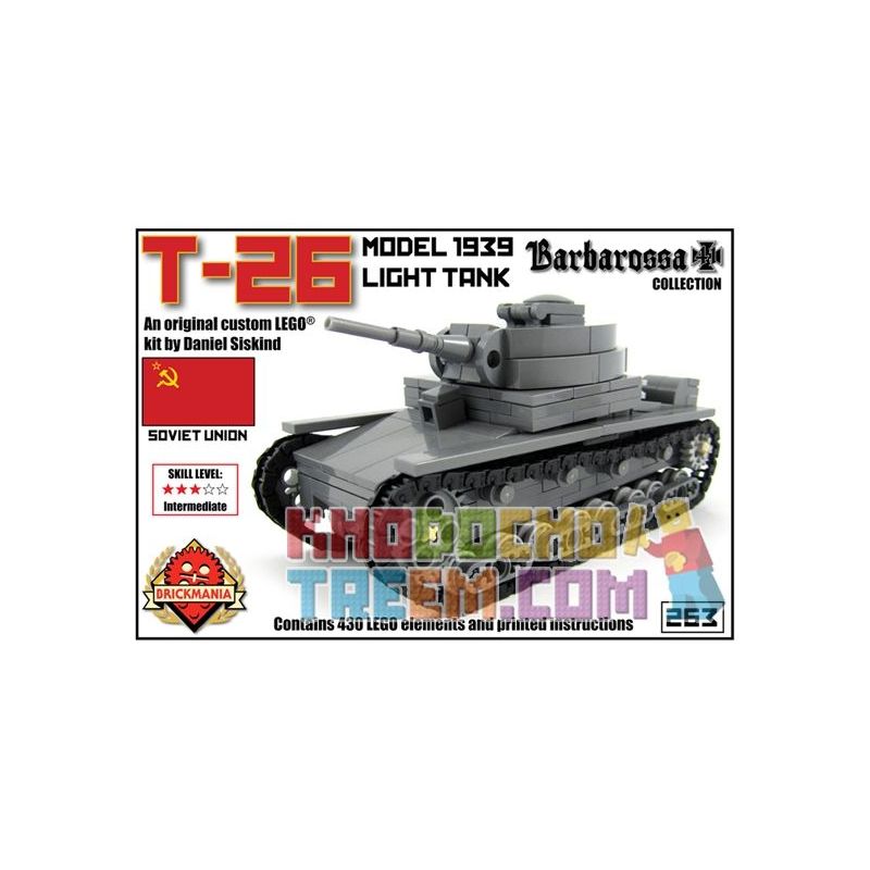 BRICKMANIA 263 non Lego TĂNG HẠNG NHẸ T-26 bộ đồ chơi xếp lắp ráp ghép mô hình Military Army T-26 LIGHT TANK Quân Sự Bộ Đội 430 khối