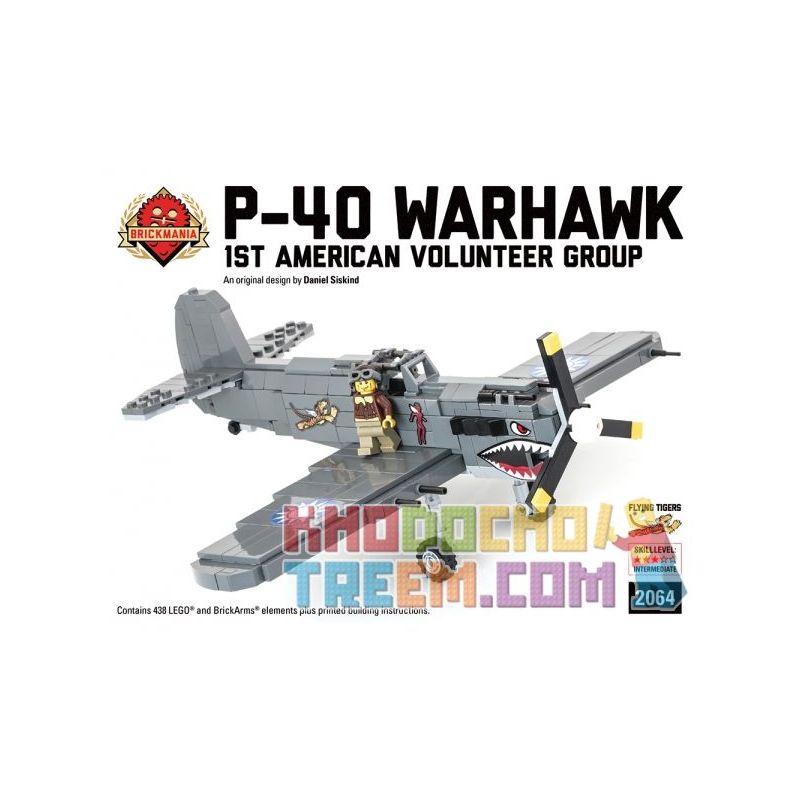 BRICKMANIA 2064 non Lego BỘ P-40 WARHAWK FIGHTER-PREMIUM BLACK BOX EDITION bộ đồ chơi xếp lắp ráp ghép mô hình Military Army P-40 WARHAWK PREMIUM BLACK BOX EDITION KIT Quân Sự Bộ Đội 506 khối