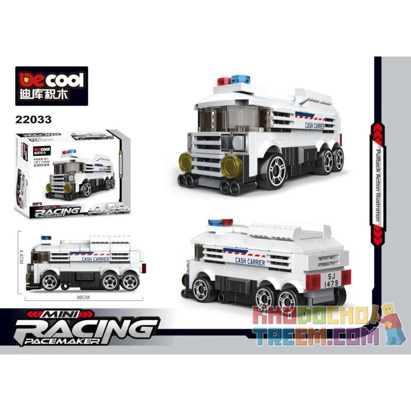 DECOOL 22031 non  4 LOẠI XE NÂNG BEN CẢNH SÁT CHỐNG BẠO ĐỘNG CỨU HỎA bộ đồ chơi xếp lắp ráp ghép mô hình Mini Racing Pacemaker Đua Xe Mini 82 khối