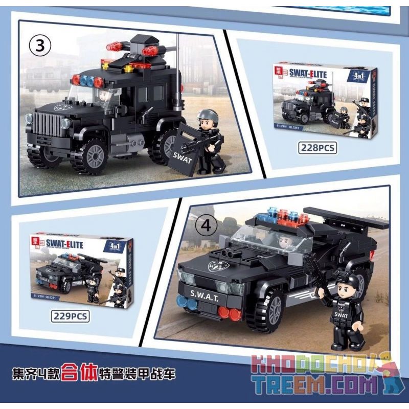 ZHEGAO QL0251 0251 non Lego XE CHIẾN ĐẤU BỌC THÉP SWAT 4 LOẠI TÍCH HỢP TRỰC THĂNG TÀU CAO TỐC SUV Ô TÔ bộ đồ chơi xếp lắp ráp ghép mô hình City SWAT-ELITE Thành Phố 906 khối