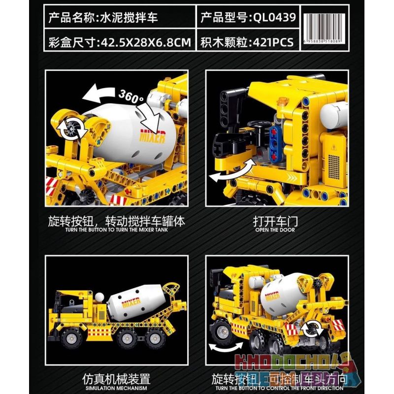 ZHEGAO QL0439 0439 non  MÁY TRỘN XI MĂNG bộ đồ chơi xếp lắp ráp ghép mô hình  Kỹ Thuật Công Nghệ Cao Mô Hình Phương Tiện 421 khối