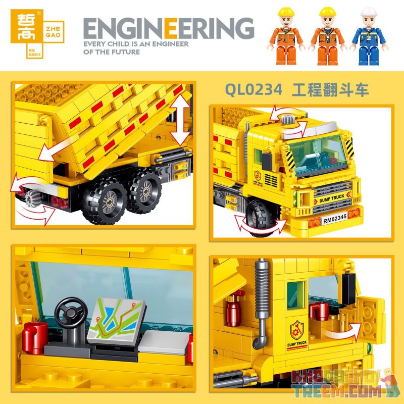 ZHEGAO QL0234 0234 non  XE BEN KỸ THUẬT bộ đồ chơi xếp lắp ráp ghép mô hình City ENGINEERING Thành Phố 755 khối
