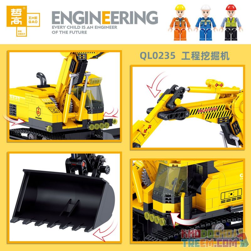 ZHEGAO QL0235 0235 non  MÁY XÚC KỸ THUẬT bộ đồ chơi xếp lắp ráp ghép mô hình City ENGINEERING Thành Phố 747 khối
