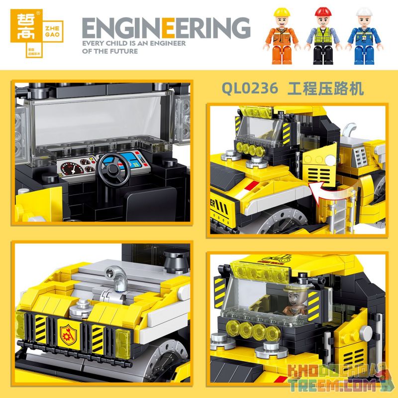 ZHEGAO QL0236 0236 non  CON LĂN KỸ THUẬT bộ đồ chơi xếp lắp ráp ghép mô hình City ENGINEERING Thành Phố 744 khối