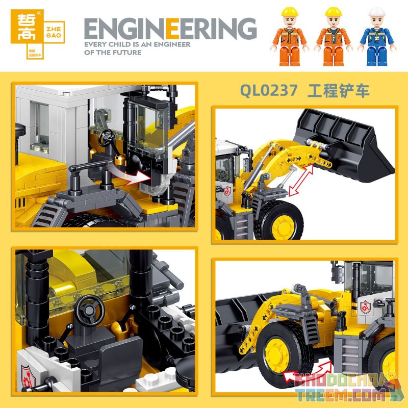 ZHEGAO QL0237 0237 non  XE NÂNG KỸ THUẬT bộ đồ chơi xếp lắp ráp ghép mô hình City ENGINEERING Thành Phố 732 khối