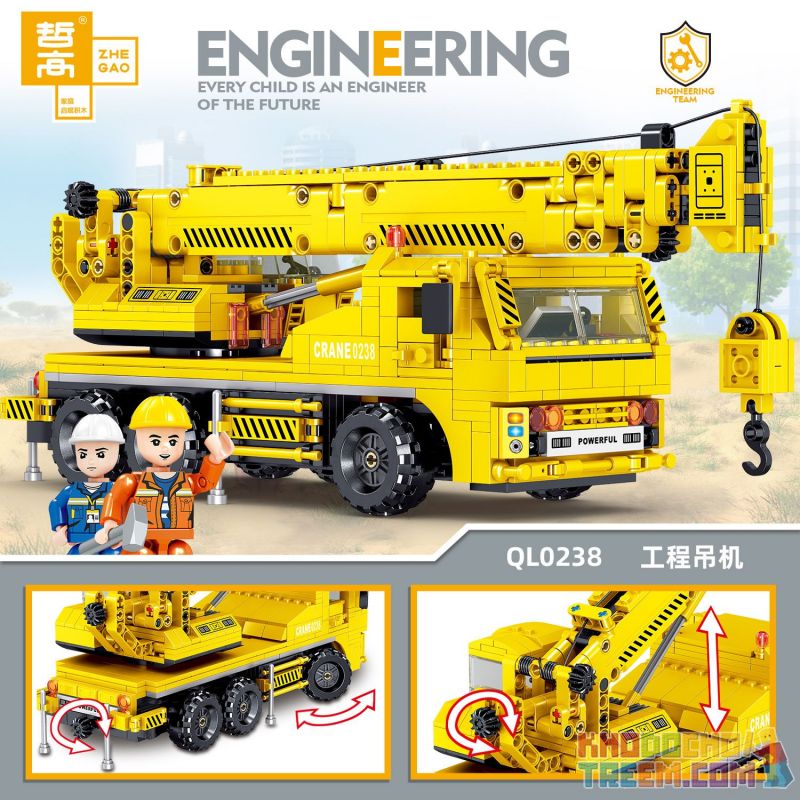ZHEGAO QL0238 0238 non  CẦN TRỤC KỸ THUẬT bộ đồ chơi xếp lắp ráp ghép mô hình City ENGINEERING Thành Phố 808 khối