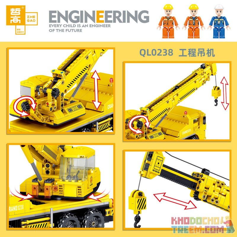 ZHEGAO QL0238 0238 non  CẦN TRỤC KỸ THUẬT bộ đồ chơi xếp lắp ráp ghép mô hình City ENGINEERING Thành Phố 808 khối