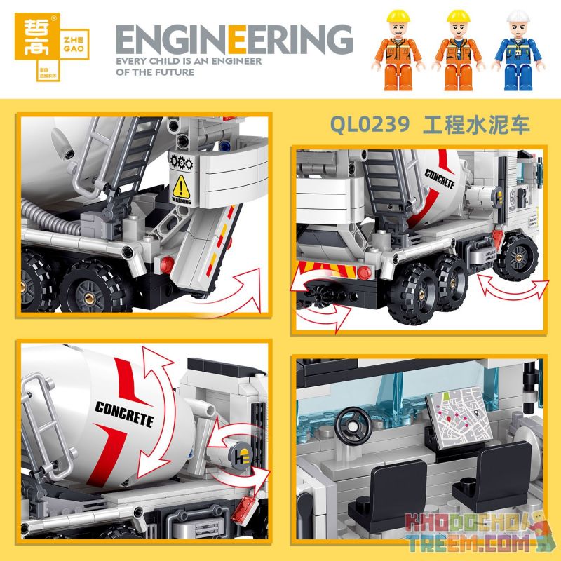 ZHEGAO QL0239 0239 non  XE CHỞ XI MĂNG KỸ THUẬT bộ đồ chơi xếp lắp ráp ghép mô hình City ENGINEERING Thành Phố 771 khối