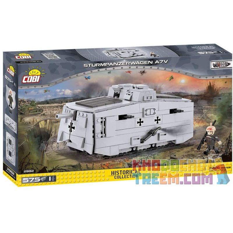 COBI 2982 non Lego BỂ A7V bộ đồ chơi xếp lắp ráp ghép mô hình Military Army STURMPANZERWAGEN A7V Quân Sự Bộ Đội 575 khối