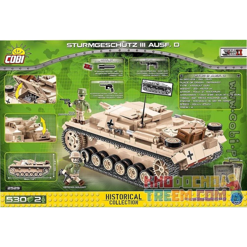 COBI CHARACTER BUILDING 2529 COBI-2529 COBI2529 non  SÚNG TẤN CÔNG SỐ 3 KIỂU D bộ đồ chơi xếp lắp ráp ghép mô hình Military Army STURMGESCHÜTZ III AUSF. D Quân Sự Bộ Đội 530 khối