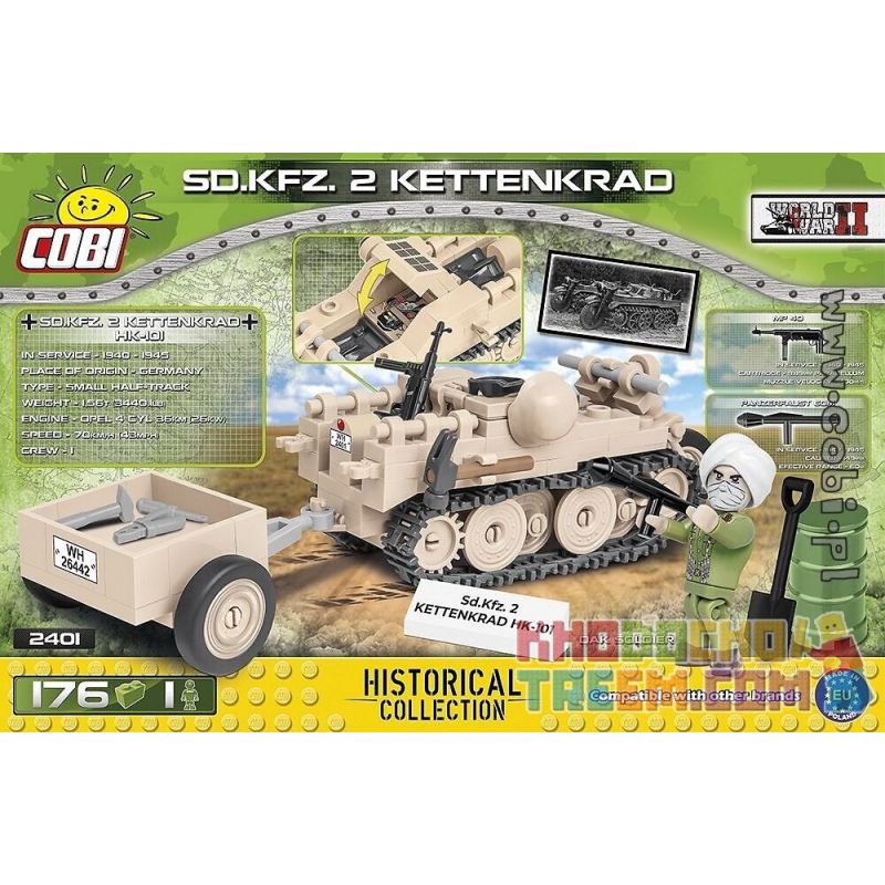 COBI 2401 non  MÔ TÔ NỬA ĐƯỜNG SDKFZ 2 bộ đồ chơi xếp lắp ráp ghép mô hình Military Army SD.KFZ.2 KETTENKRAD Quân Sự Bộ Đội 176 khối