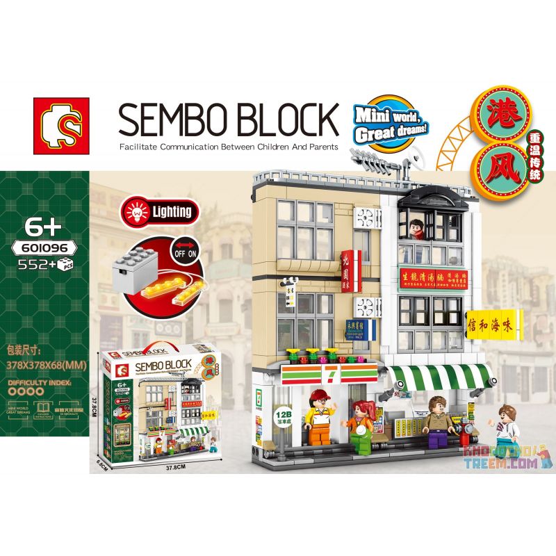 SEMBO 601096 non Lego SỐNG LẠI NHỮNG CẢNH ĐƯỜNG PHỐ KIỂU HONG KONG TRUYỀN THỐNG bộ đồ chơi xếp lắp ráp ghép mô hình City Thành Phố 552 khối