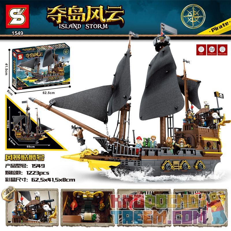 SHENG YUAN SY 1549 non Lego HỘP SỌ BÃO bộ đồ chơi xếp lắp ráp ghép mô hình Pirates Of The Caribbean ISLAND STORM Cướp Biển Vùng Caribe 1223 khối