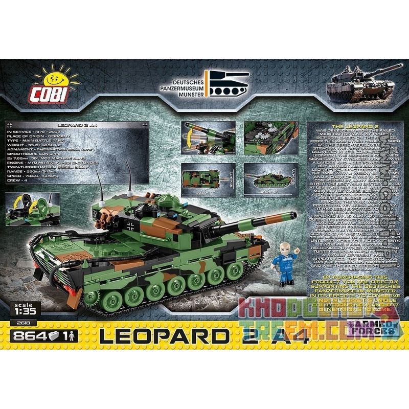 COBI 2618 non  LEOPARD 2A4. bộ đồ chơi xếp lắp ráp ghép mô hình Military Army Quân Sự Bộ Đội 864 khối