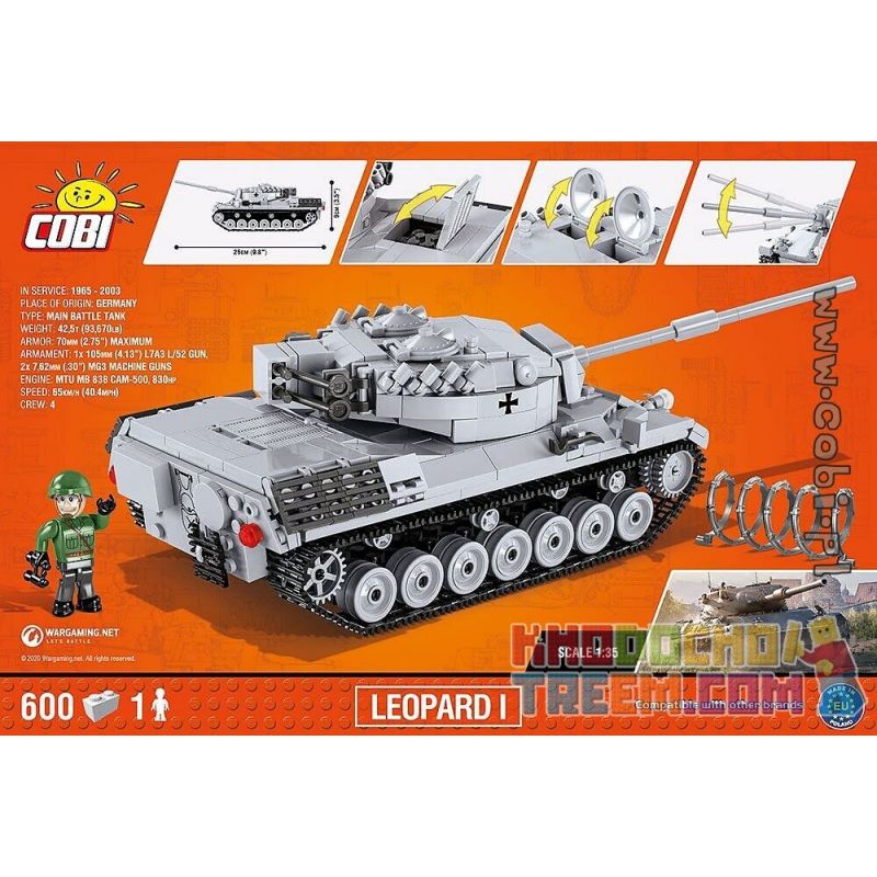 COBI 3037 non  XE TĂNG LEOPARD 1 bộ đồ chơi xếp lắp ráp ghép mô hình Military Army Quân Sự Bộ Đội 600 khối