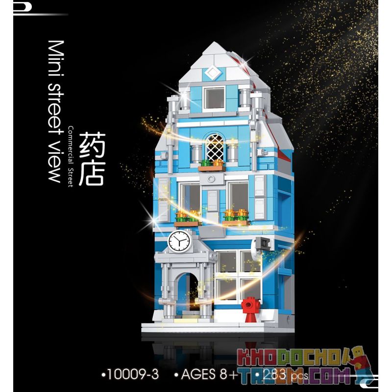 SHENZHEN RAEL ENTERTAINMENT 10009-2 10009-3 10009-4 10009-1 non  4 CỬA HÀNG XE ĐẠP ĐƯỜNG PHỐ CHÂU KEM HIỆU THUỐC THỂ DỤC bộ đồ chơi xếp lắp ráp ghép mô hình Mini Modular THE EUROPE STREET Đường Phố Thu Nhỏ 1109 khối