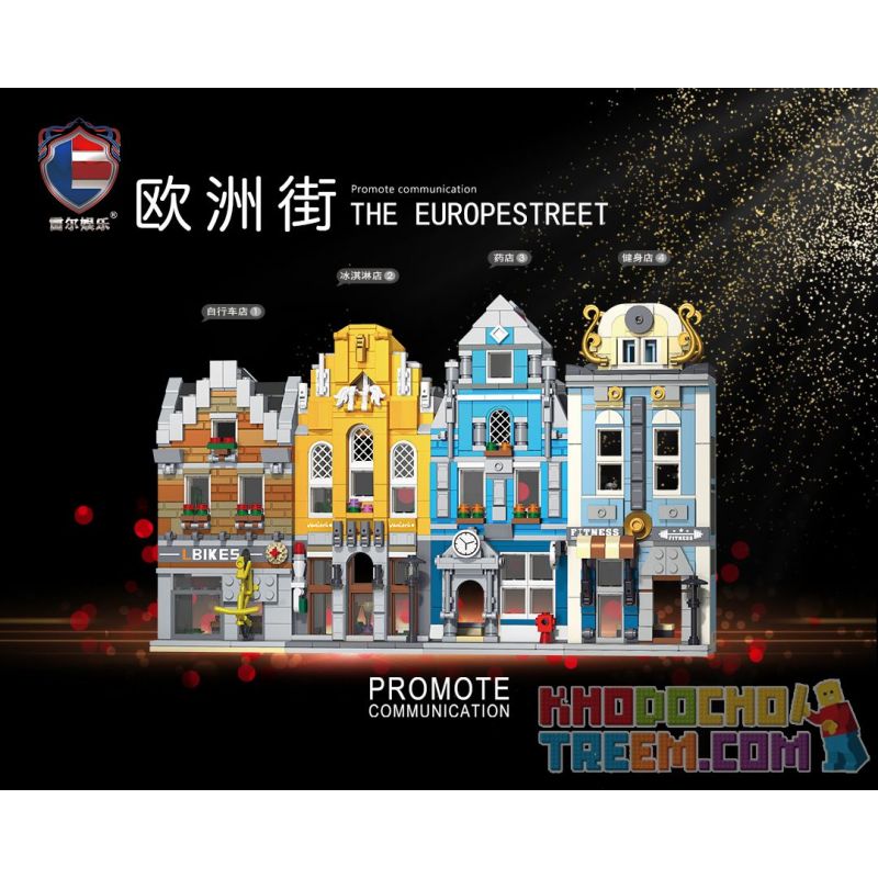SHENZHEN RAEL ENTERTAINMENT 10009-2 10009-3 10009-4 10009-1 non  4 CỬA HÀNG XE ĐẠP ĐƯỜNG PHỐ CHÂU KEM HIỆU THUỐC THỂ DỤC bộ đồ chơi xếp lắp ráp ghép mô hình Mini Modular THE EUROPE STREET Đường Phố Thu Nhỏ 1109 khối