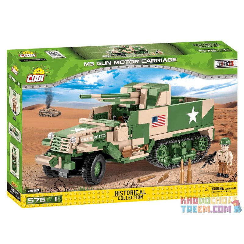 COBI 2535 non Lego TÀU SÂN BAY PHÁO BINH M3 bộ đồ chơi xếp lắp ráp ghép mô hình Military Army M3 GUN MOTOR CARRIAGE Quân Sự Bộ Đội 576 khối