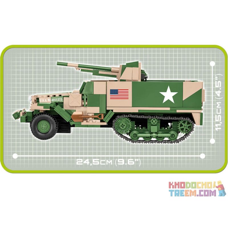 COBI 2535 non  TÀU SÂN BAY PHÁO BINH M3 bộ đồ chơi xếp lắp ráp ghép mô hình Military Army M3 GUN MOTOR CARRIAGE Quân Sự Bộ Đội 576 khối