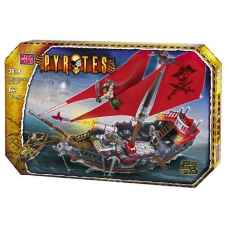 MEGA BLOKS 3619 non  ĐỘNG VẬT ĂN THỊT CỦA ĐÔ ĐỐC SCATHE bộ đồ chơi xếp lắp ráp ghép mô hình Pirates Of The Caribbean ADMIRAL SCATHE'S PREDATOR Cướp Biển Vùng Caribe 104 khối