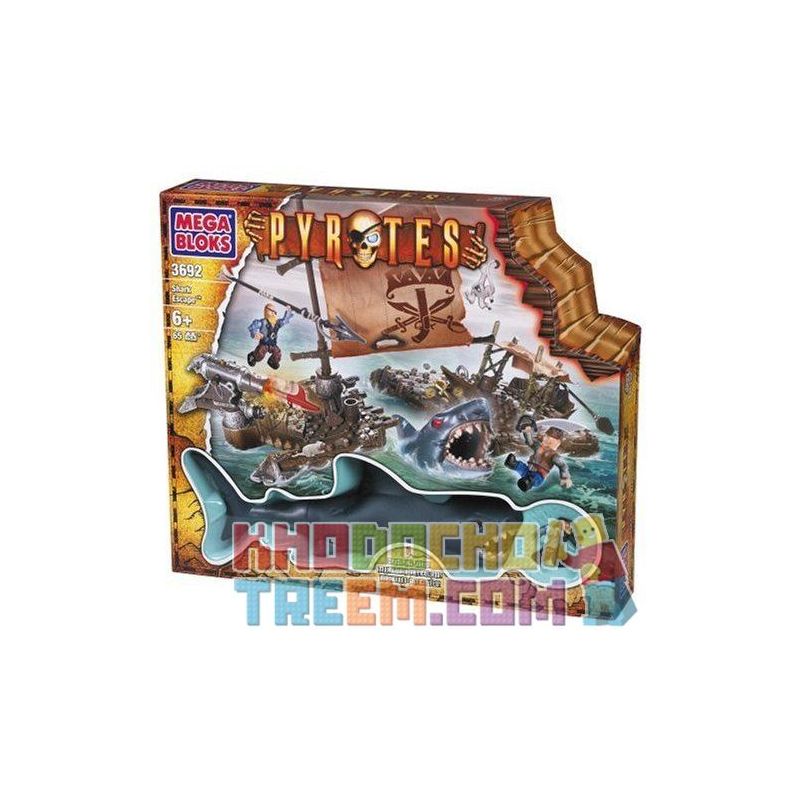 MEGA BLOKS 3692 non Lego CÁ MẬP TRỐN THOÁT bộ đồ chơi xếp lắp ráp ghép mô hình Pirates Of The Caribbean SHARK ESCAPE Cướp Biển Vùng Caribe 66 khối