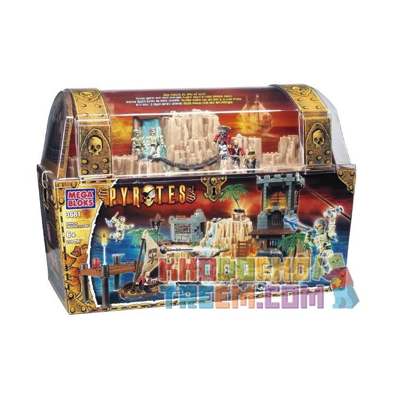 MEGA BLOKS 3681 non Lego TRẬN CHIẾN TRÊN ĐẢO KHO BÁU bộ đồ chơi xếp lắp ráp ghép mô hình Pirates Of The Caribbean BATTLE FOR TREASURE ISLAND Cướp Biển Vùng Caribe 210 khối