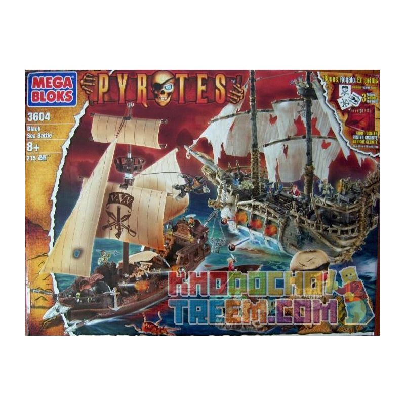 MEGA BLOKS 3604 non Lego CHIẾN ĐẤU TRÊN BIỂN ĐEN bộ đồ chơi xếp lắp ráp ghép mô hình Pirates Of The Caribbean BLACK SEA BATTLE Cướp Biển Vùng Caribe 215 khối