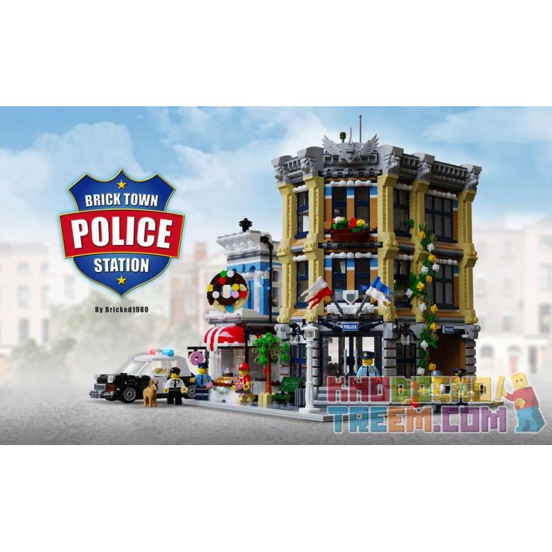 JIESTAR 89134 URGE 10199 non Lego ĐỒN CẢNH SÁT bộ đồ chơi xếp lắp ráp ghép mô hình Modular Buildings BRICK TOWN POLICE STATION Mô Hình Nhà Cửa 2967 khối