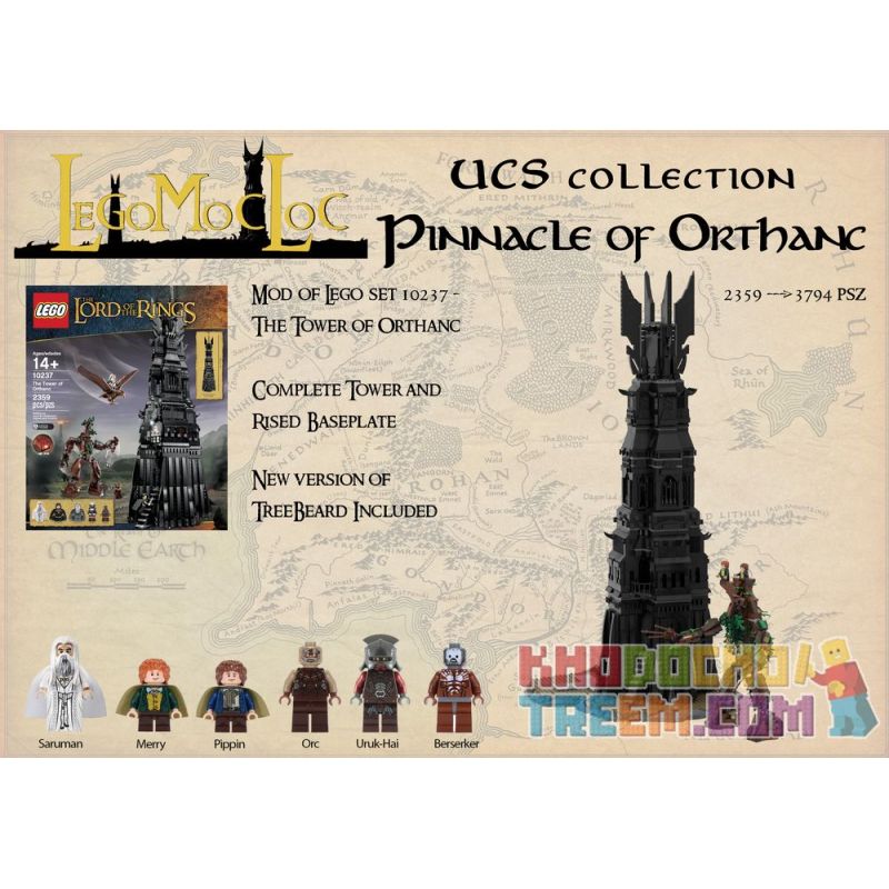 FXZ 112501 REBRICKABLE MOC-33442 33442 MOC33442 non Lego OUAKOTA. bộ đồ chơi xếp lắp ráp ghép mô hình The Lord Of The Rings UCS PINNACLE OF ORTHANC Chúa Nhẫn 3787 khối