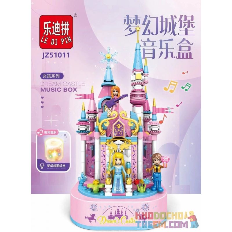 LE DI PIN JZ51011 51011 non  HỘP NHẠC DREAM CASTLE bộ đồ chơi xếp lắp ráp ghép mô hình  MUSIC BOX DREAM CASTLE Các Bạn Gái 383 khối