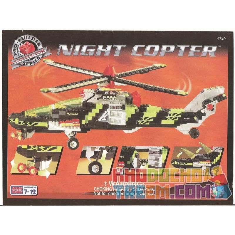 MEGA BLOKS 9740 non Lego TRỰC THĂNG BAN ĐÊM bộ đồ chơi xếp lắp ráp ghép mô hình City NIGHT COPTER Thành Phố 670 khối