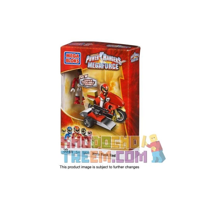 MEGA BLOKS 5821 non Lego ANH HÙNG ĐỎ ĐUA bộ đồ chơi xếp lắp ráp ghép mô hình Power Rangers Super Sentai RED HERO RACER 5 Anh Em Siêu Nhân 39 khối