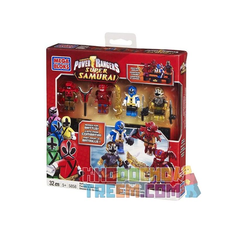 MEGA BLOKS 5858 non Lego GÓI CHIẾN ĐẤU 1 bộ đồ chơi xếp lắp ráp ghép mô hình Power Rangers Super Sentai BATTLE PACK 1 5 Anh Em Siêu Nhân 32 khối