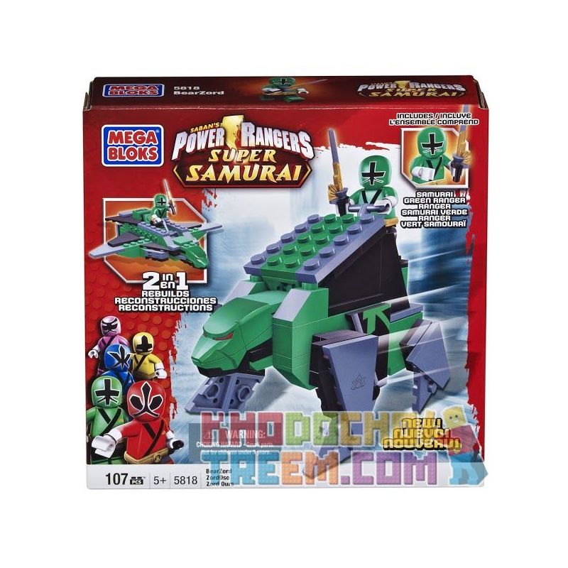 MEGA BLOKS 5818 non Lego GẤU XANH ZOD bộ đồ chơi xếp lắp ráp ghép mô hình Power Rangers Super Sentai GREEN BEAR ZORD 5 Anh Em Siêu Nhân 107 khối