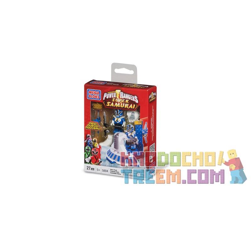 MEGA BLOKS 5804 non Lego GÓI ANH HÙNG XANH bộ đồ chơi xếp lắp ráp ghép mô hình Power Rangers Super Sentai BLUE HERO PACK 5 Anh Em Siêu Nhân 27 khối