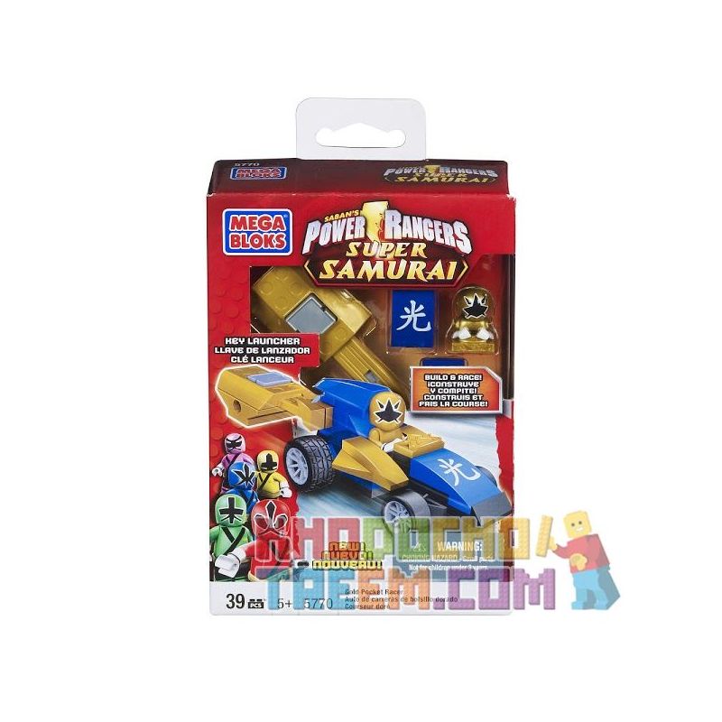 MEGA BLOKS 5770 non Lego Ô TÔ BỎ TÚI VÀNG bộ đồ chơi xếp lắp ráp ghép mô hình Power Rangers Super Sentai GOLD POCKET RACER 5 Anh Em Siêu Nhân 39 khối