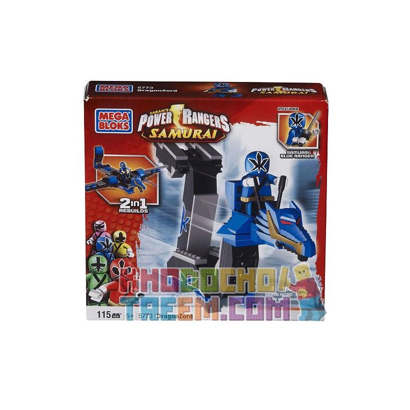 MEGA BLOKS 5773 non Lego RỒNG XANH GẤP ZOD bộ đồ chơi xếp lắp ráp ghép mô hình Power Rangers Super Sentai BLUE DRAGON FOLDING ZORD 5 Anh Em Siêu Nhân 115 khối
