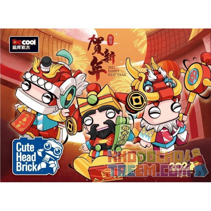DECOOL 69002 69003 69001 non  3 PHONG CÁCH GOD OF WEALTH DRAGON DANCER NATIONAL TIDE LION bộ đồ chơi xếp lắp ráp ghép mô hình Seasonal CUTE HEAD BRICK Mùa Lễ Hội 630 khối