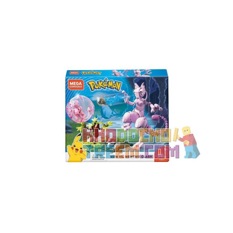 MEGA BLOKS FVK77 non Lego GIẤC MƠ VÀ SIÊU VIỆT bộ đồ chơi xếp lắp ráp ghép mô hình Pokémon MEW VS MEWTWO CLASH Pokemon 341 khối