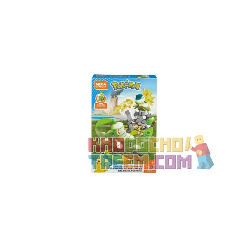 MEGA BLOKS FVK69 non Lego CÚC LÁ VS CHUỘT QUẢ CẦU LỬA bộ đồ chơi xếp lắp ráp ghép mô hình Pokémon CHIKORITA VS. CYNDAQUIL Pokemon 129 khối