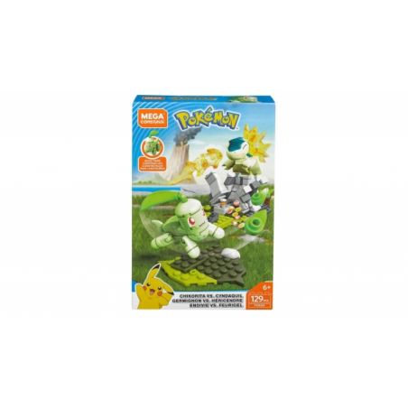 MEGA BLOKS FVK69 non  CÚC LÁ VS CHUỘT QUẢ CẦU LỬA bộ đồ chơi xếp lắp ráp ghép mô hình Pokémon CHIKORITA VS. CYNDAQUIL Pokemon 129 khối