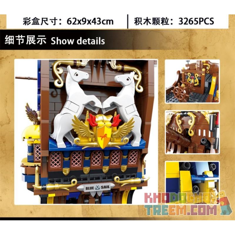 URGE 031011 non Lego TÀU CƯỚP BIỂN CÁNH BUỒM XANH bộ đồ chơi xếp lắp ráp ghép mô hình Pirates Of The Caribbean BLUESAIL Cướp Biển Vùng Caribe 3265 khối